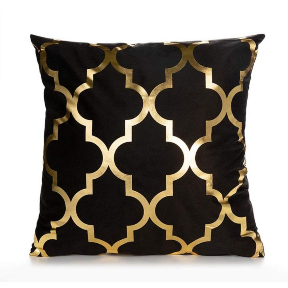Abstract Pattern Pillow Cover In Black And Gold